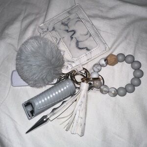 Grey marble beaded ring wallet self-defense keychain